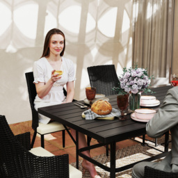 Outsunny 6 Seater Rattan Dining Set with Cushions, Garden Furniture Set with Armchairs, Rectangle Slatted Table Top, Steel Frame, Parasol Hole, Wicker Outdoor Furniture for Patio, Balcony, Cream White - thumbnail 9