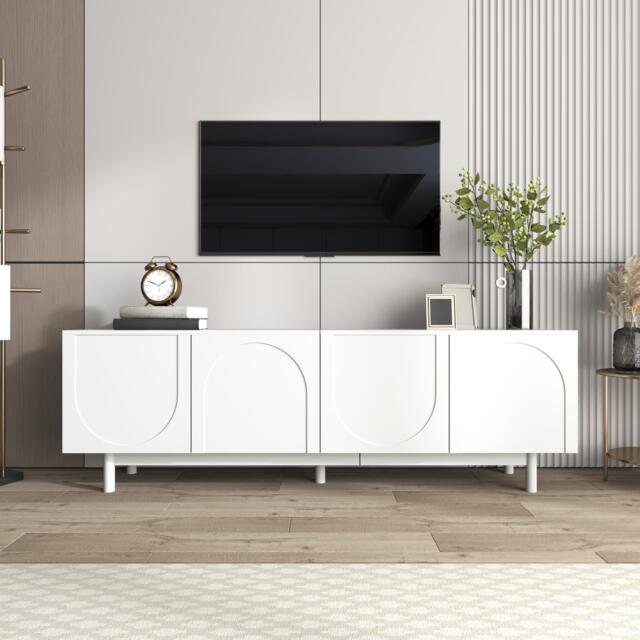 Modern Lowboard TV Cabinet with Push-to-Open Doors and Adjustable Shelves, Durable TV Stand for Living Room, 175L x 38W x 56H cm, White - Aosom UK - image 1