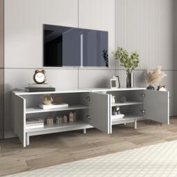Modern Lowboard TV Cabinet with Push-to-Open Doors and Adjustable Shelves, Durable TV Stand for Living Room, 175L x 38W x 56H cm, White - Aosom UK - thumbnail 6