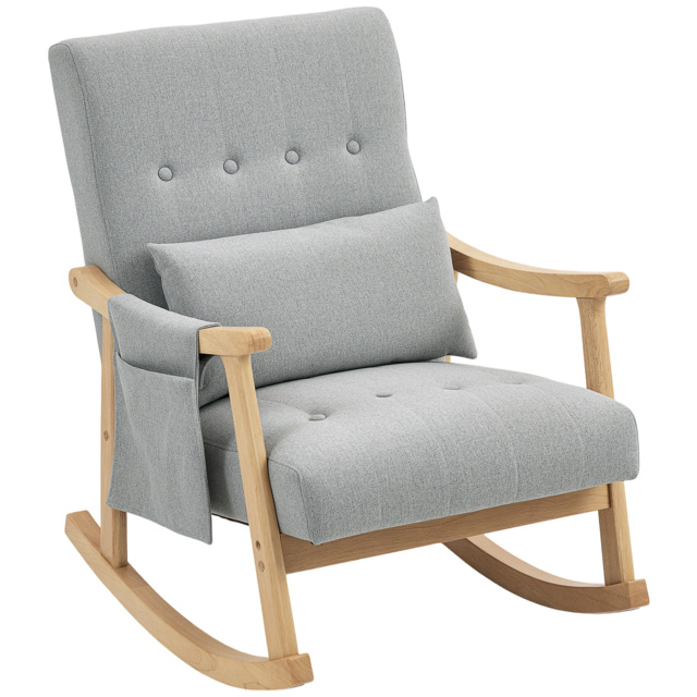 HOMCOM Wood Frame Rocking Accent Chair - Light Grey - image 1
