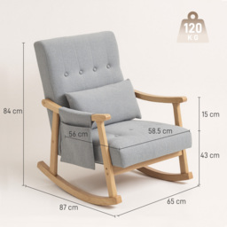 HOMCOM Wood Frame Rocking Accent Chair - Light Grey - thumbnail 3
