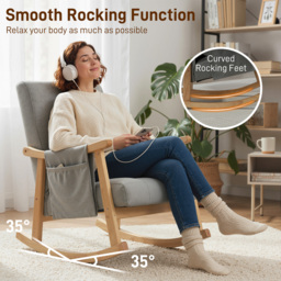 HOMCOM Wood Frame Rocking Accent Chair - Light Grey - thumbnail 4