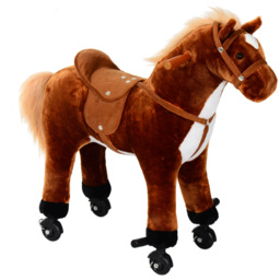HOMCOM Kids Plush Ride On Walking Horse W/Sound-Brown - thumbnail 1