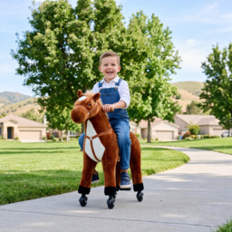 HOMCOM Kids Plush Ride On Walking Horse W/Sound-Brown - thumbnail 2