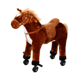 HOMCOM Kids Plush Ride On Walking Horse W/Sound-Brown - thumbnail 1