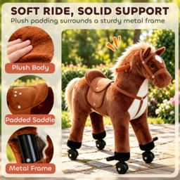 HOMCOM Kids Plush Ride On Walking Horse W/Sound-Brown - thumbnail 4