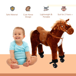 HOMCOM Kids Plush Ride On Walking Horse W/Sound-Brown - thumbnail 5
