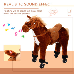 HOMCOM Kids Plush Ride On Walking Horse W/Sound-Brown - thumbnail 4