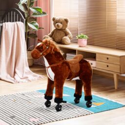 HOMCOM Kids Plush Ride On Walking Horse W/Sound-Brown - thumbnail 2