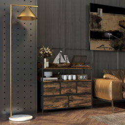 HOMCOM Rustic Chest of Five Fabric Drawers - Brown Wood Effect - Aosom UK - thumbnail 2