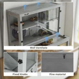 PawHut Wooden Hamster Cage with Hut, Wheel, Ramps, Removable Viewing Panels, 80 x 50 x 84 cm, Grey - thumbnail 5