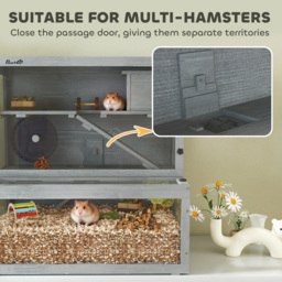 PawHut Wooden Hamster Cage with Hut, Wheel, Ramps, Removable Viewing Panels, 80 x 50 x 84 cm, Grey - thumbnail 8