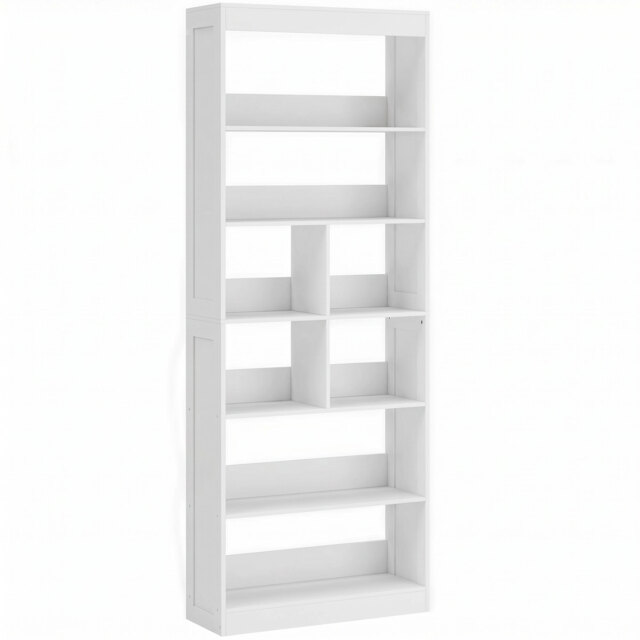HOMCOM Bookcase, 6-Tier Bookshelf with Open Storage Shelves, Cubes, 180 cm Tall Display Shelf with Anti-Tipping Design, White - image 1