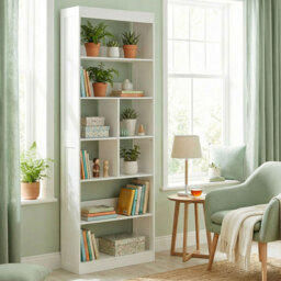 HOMCOM Bookcase, 6-Tier Bookshelf with Open Storage Shelves, Cubes, 180 cm Tall Display Shelf with Anti-Tipping Design, White - thumbnail 2