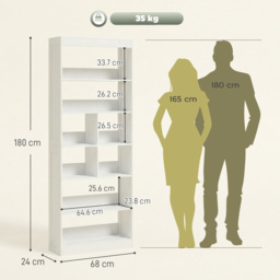HOMCOM Bookcase, 6-Tier Bookshelf with Open Storage Shelves, Cubes, 180 cm Tall Display Shelf with Anti-Tipping Design, White - thumbnail 3