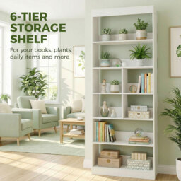 HOMCOM Bookcase, 6-Tier Bookshelf with Open Storage Shelves, Cubes, 180 cm Tall Display Shelf with Anti-Tipping Design, White - thumbnail 4