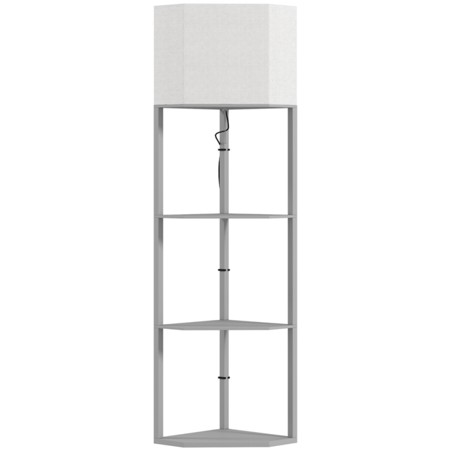 HOMCOM Corner Floor Lamp with Shelves, Tall Standing Lamps for Living Room, with Pull Chain Switch Bulb not Included, Grey - Aosom UK - image 1