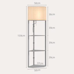 HOMCOM Corner Floor Lamp with Shelves, Tall Standing Lamps for Living Room, with Pull Chain Switch Bulb not Included, Grey - Aosom UK - thumbnail 3