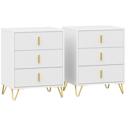 HOMCOM Set of 2 Elegant Chest of Three Drawers - White/Gold-Tone