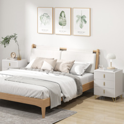 HOMCOM Set of 2 Elegant Chest of Three Drawers - White/Gold-Tone - thumbnail 2