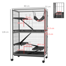 PawHut Small Animal Cage for Chinchilla Ferret Kitten on Wheels with Hammock Removable Tray, Silver Grey - thumbnail 3