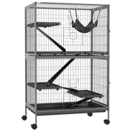 PawHut Small Animal Cage for Chinchilla Ferret Kitten on Wheels with Hammock Removable Tray, Silver Grey