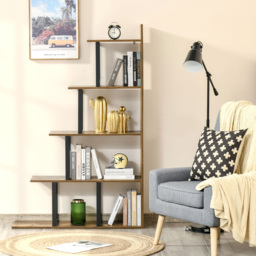 HOMCOM 5-Tier Bookcase, Wooden Ladder Bookshelf Display Stand, Rustic Brown - thumbnail 8