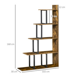 HOMCOM 5-Tier Bookcase, Wooden Ladder Bookshelf Display Stand, Rustic Brown - thumbnail 3