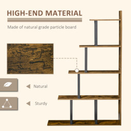 HOMCOM 5-Tier Bookcase, Wooden Ladder Bookshelf Display Stand, Rustic Brown - thumbnail 5