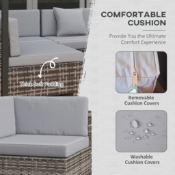 Outsunny 7 Pcs PE Rattan Garden Furniture Set w/ Thick Padded Cushion, Patio Corner Sofa Sets w/ Glass Coffee Table & Pillows, Mixed Grey - Aosom UK - thumbnail 6