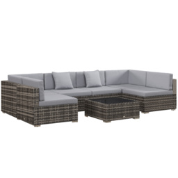 Outsunny 7 Pcs PE Rattan Garden Furniture Set w/ Thick Padded Cushion, Patio Corner Sofa Sets w/ Glass Coffee Table & Pillows, Mixed Grey - Aosom UK - thumbnail 1