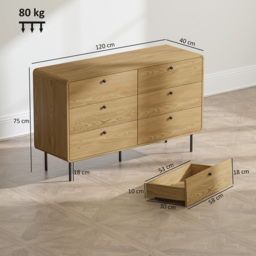 HOMCOM Chest of Drawers, 6 Drawer Dresser - Oak - thumbnail 3