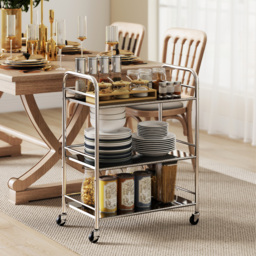 HOMCOM 3 Tier Stainless Steel Kitchen Storage Trolley with Adjustable Shelf - Silver - thumbnail 2