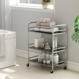 HOMCOM 3 Tier Stainless Steel Kitchen Storage Trolley with Adjustable Shelf - Silver - thumbnail 9