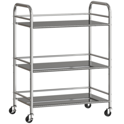 HOMCOM 3 Tier Stainless Steel Kitchen Storage Trolley with Adjustable Shelf - Silver - thumbnail 1