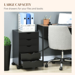 HOMCOM 5 Drawer Mobile Filing Cabinet, Vertical File Cabinet, Modern Rolling Printer Stand for Home Office, Black - thumbnail 4