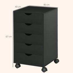 HOMCOM 5 Drawer Mobile Filing Cabinet, Vertical File Cabinet, Modern Rolling Printer Stand for Home Office, Black - thumbnail 3