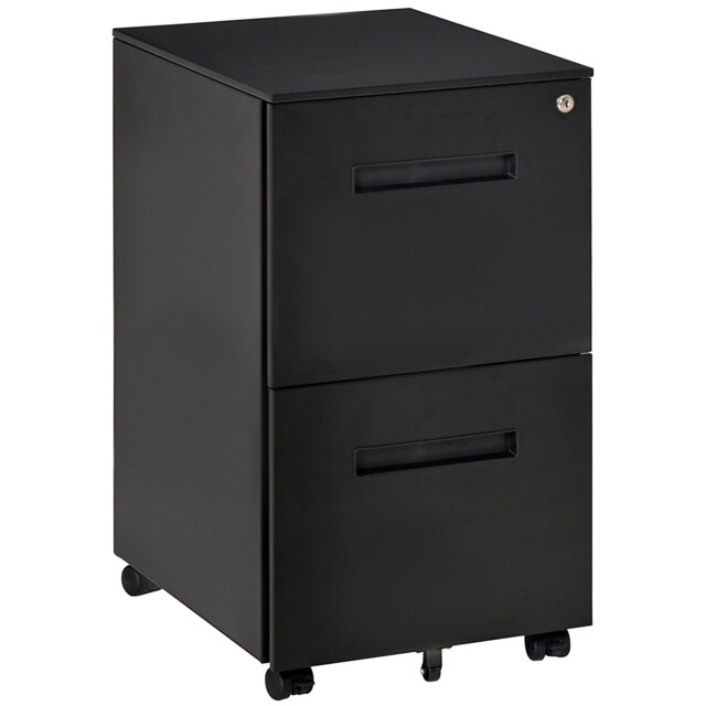 Vinsetto Black Cabinet Mobile Lockable File Cabinet with 2 Drawers, Storage for Office Equipment, 67H x 39W x 48Dcm - Aosom UK - image 1