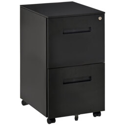 Vinsetto Black Cabinet Mobile Lockable File Cabinet with 2 Drawers, Storage for Office Equipment, 67H x 39W x 48Dcm - Aosom UK