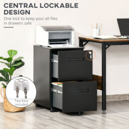 Vinsetto Black Cabinet Mobile Lockable File Cabinet with 2 Drawers, Storage for Office Equipment, 67H x 39W x 48Dcm - Aosom UK - thumbnail 4