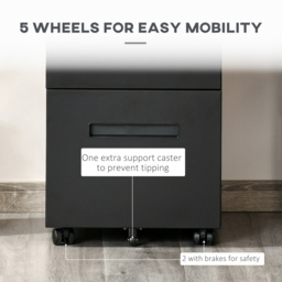 Vinsetto Black Cabinet Mobile Lockable File Cabinet with 2 Drawers, Storage for Office Equipment, 67H x 39W x 48Dcm - Aosom UK - thumbnail 5