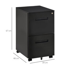 Vinsetto Black Cabinet Mobile Lockable File Cabinet with 2 Drawers, Storage for Office Equipment, 67H x 39W x 48Dcm - Aosom UK - thumbnail 3