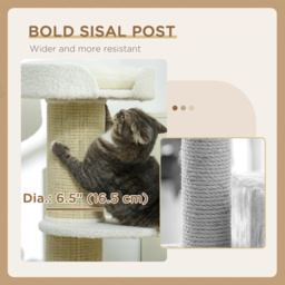 PawHut 2 Tier Sisal Sherpa Cat Tree with Basket Cushion Sisal Post Cream White - Aosom UK - thumbnail 6