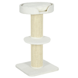 PawHut 2 Tier Sisal Sherpa Cat Tree with Basket Cushion Sisal Post Cream White - Aosom UK