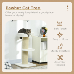 PawHut 2 Tier Sisal Sherpa Cat Tree with Basket Cushion Sisal Post Cream White - Aosom UK - thumbnail 4