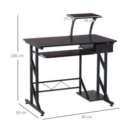 HOMCOM Wooden Computer Desk with Display Shelf, Executive PC Workstation for Home Office, Brown - Aosom UK - thumbnail 3