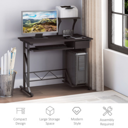 HOMCOM Wooden Computer Desk with Display Shelf, Executive PC Workstation for Home Office, Brown - Aosom UK - thumbnail 6
