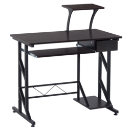 HOMCOM Wooden Computer Desk with Display Shelf, Executive PC Workstation for Home Office, Brown - Aosom UK - thumbnail 1