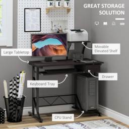 HOMCOM Wooden Computer Desk with Display Shelf, Executive PC Workstation for Home Office, Brown - Aosom UK - thumbnail 4