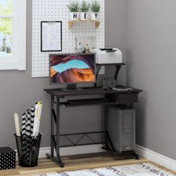 HOMCOM Wooden Computer Desk with Display Shelf, Executive PC Workstation for Home Office, Brown - Aosom UK - thumbnail 2